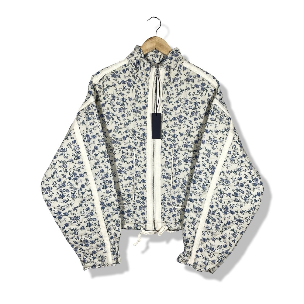 BLANKNYC Quilted Jacket Women Large Cream Blue‎ Floral Cottagecore Boho New